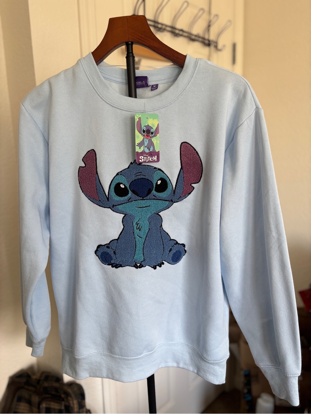 Disney Light Blue Sweatshirt with Embroidered Stitch